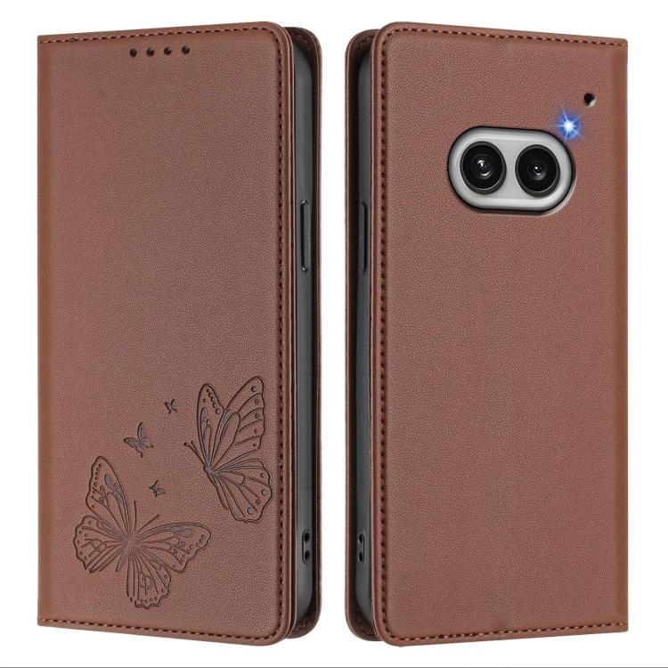 For Nothing Phone 2a Strong Magnetic Dual Butterfly RFID Vegan Leather Phone Case