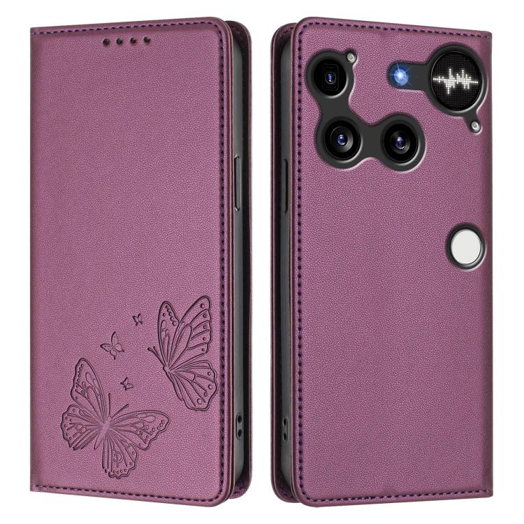 For Nothing Phone 3 Strong Magnetic Dual Butterfly RFID Vegan Leather Phone Case