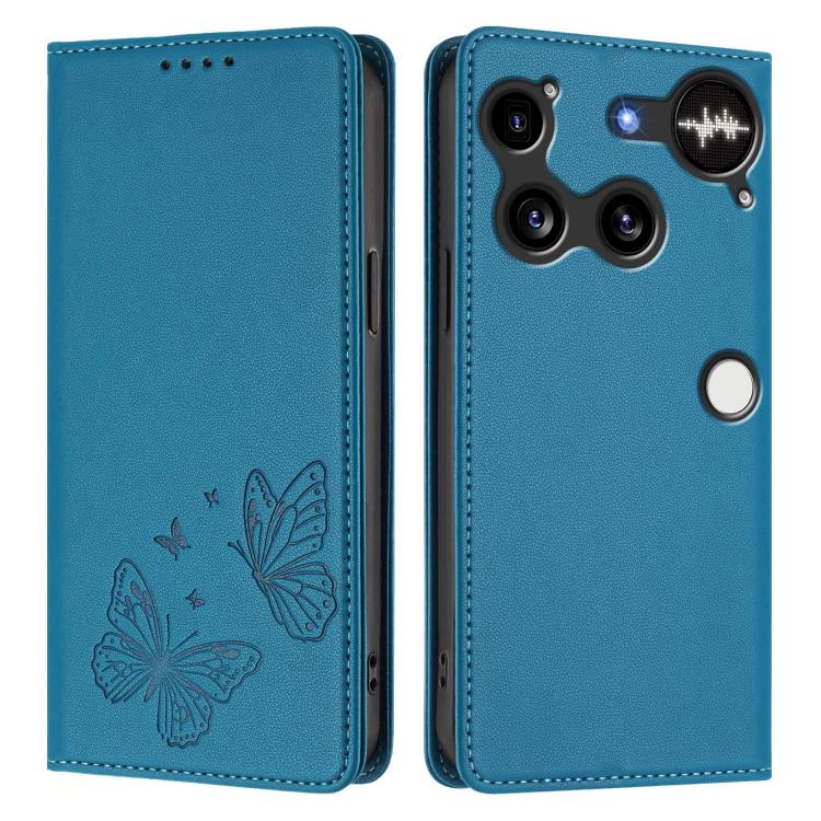 For Nothing Phone 3 Strong Magnetic Dual Butterfly RFID Vegan Leather Phone Case