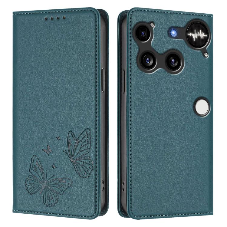 For Nothing Phone 3 Strong Magnetic Dual Butterfly RFID Vegan Leather Phone Case