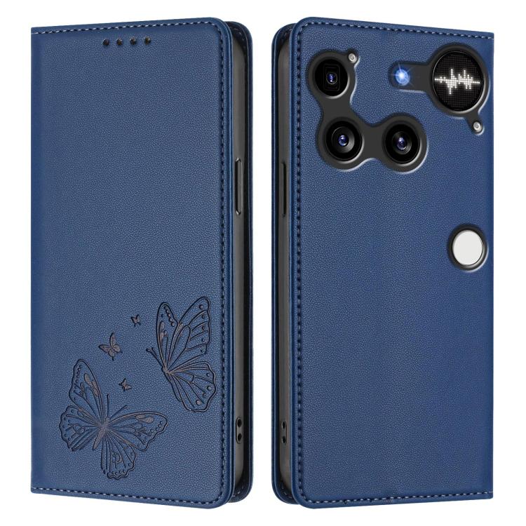 For Nothing Phone 3 Strong Magnetic Dual Butterfly RFID Vegan Leather Phone Case