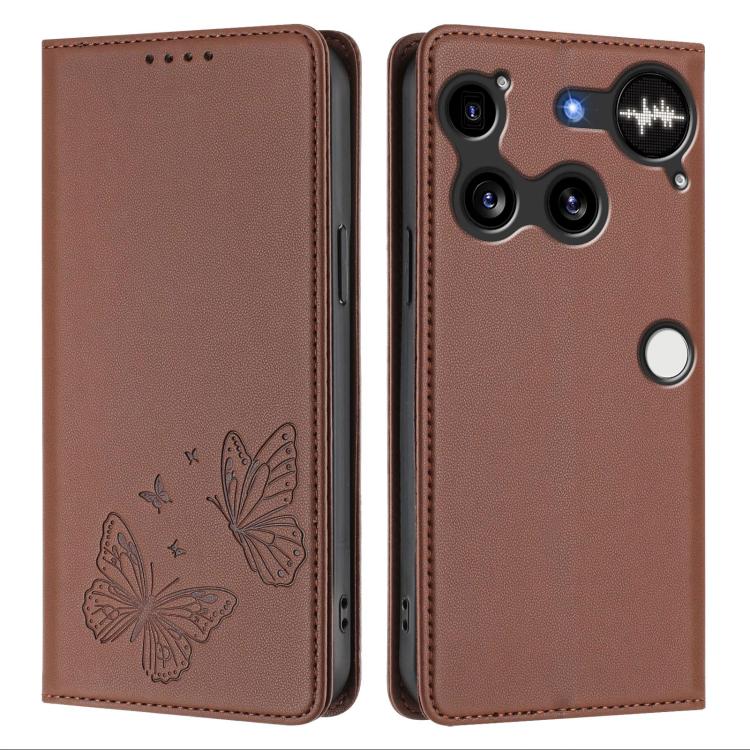 For Nothing Phone 3 Strong Magnetic Dual Butterfly RFID Vegan Leather Phone Case