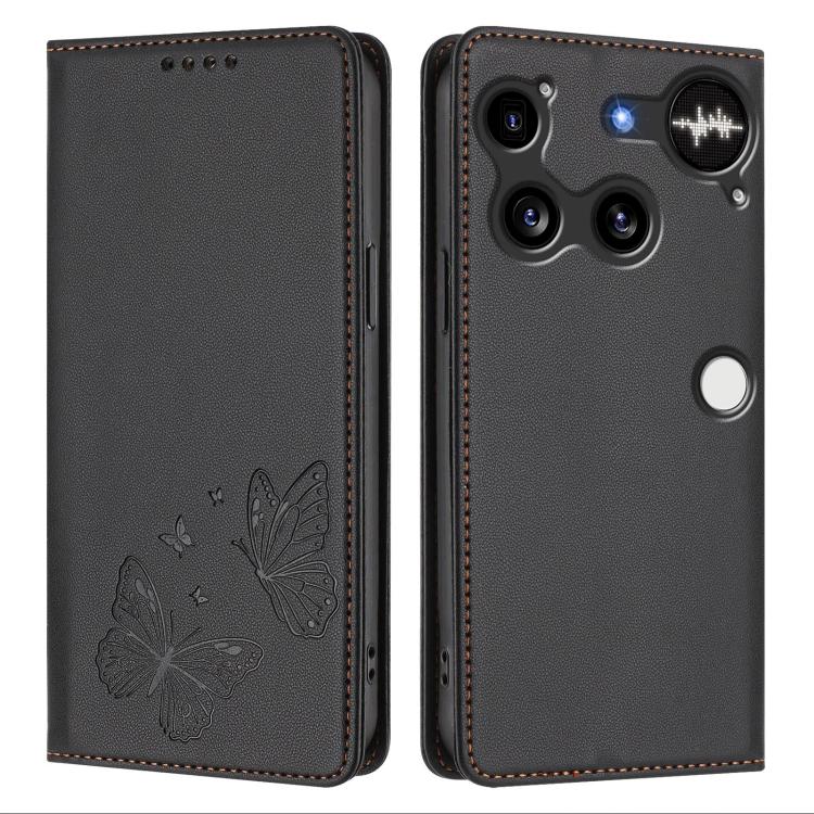 For Nothing Phone 3 Strong Magnetic Dual Butterfly RFID Vegan Leather Phone Case