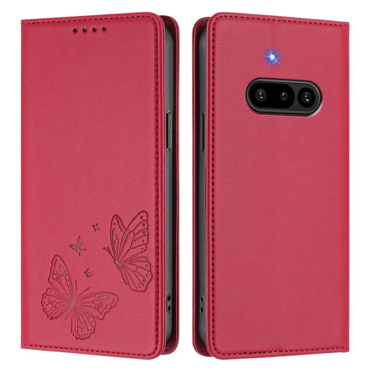 For Nothing Phone 3a Strong Magnetic Dual Butterfly RFID Vegan Leather Phone Case