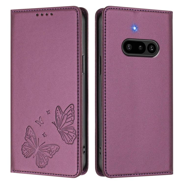 For Nothing Phone 3a Strong Magnetic Dual Butterfly RFID Vegan Leather Phone Case