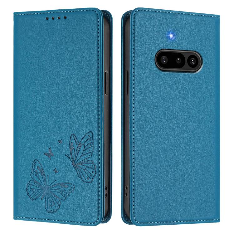 For Nothing Phone 3a Strong Magnetic Dual Butterfly RFID Vegan Leather Phone Case