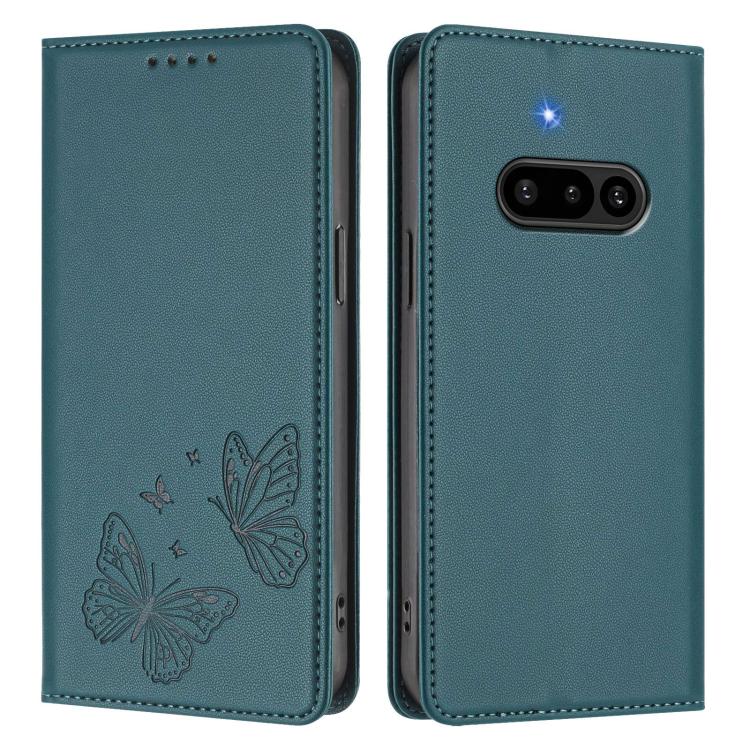 For Nothing Phone 3a Strong Magnetic Dual Butterfly RFID Vegan Leather Phone Case