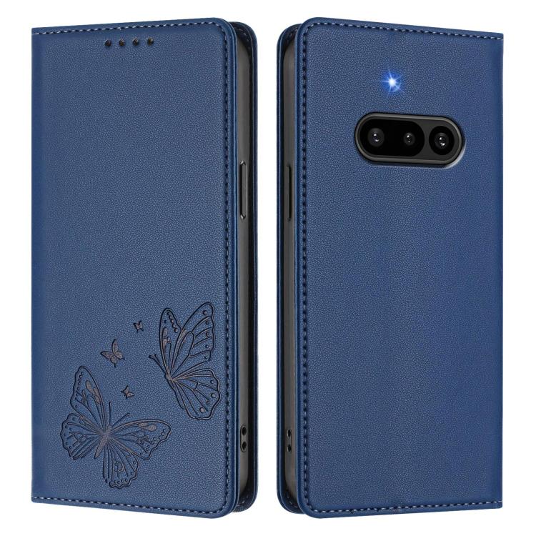 For Nothing Phone 3a Strong Magnetic Dual Butterfly RFID Vegan Leather Phone Case