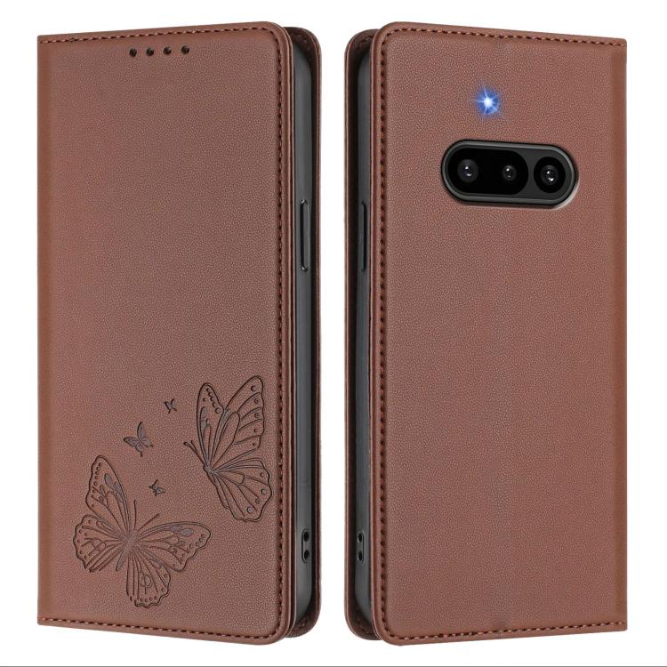 For Nothing Phone 3a Strong Magnetic Dual Butterfly RFID Vegan Leather Phone Case