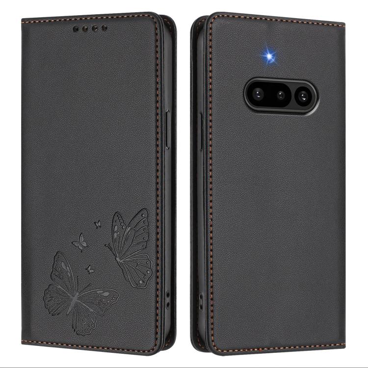 For Nothing Phone 3a Strong Magnetic Dual Butterfly RFID Vegan Leather Phone Case