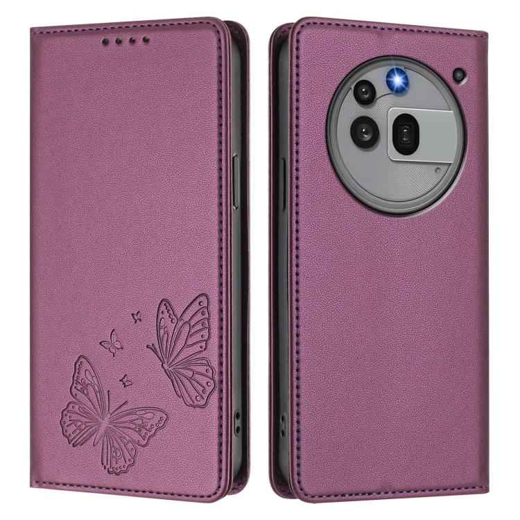 For Nothing Phone 3a Pro Strong Magnetic Dual Butterfly RFID Vegan Leather Phone Case