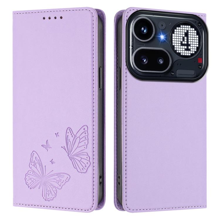For Nothing Phone 4a Pro Strong Magnetic Dual Butterfly RFID Vegan Leather Phone Case