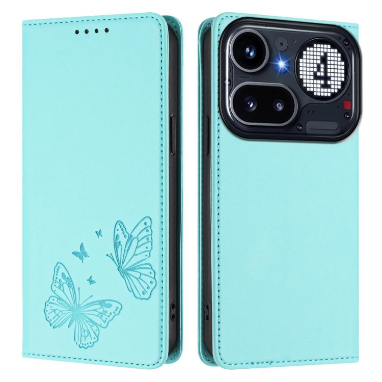 For Nothing Phone 4a Pro Strong Magnetic Dual Butterfly RFID Vegan Leather Phone Case