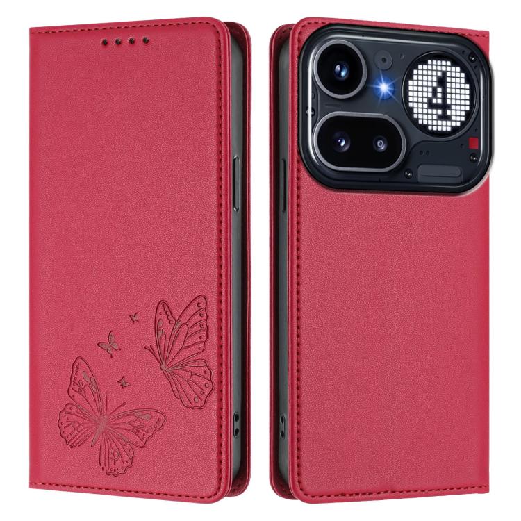 For Nothing Phone 4a Pro Strong Magnetic Dual Butterfly RFID Vegan Leather Phone Case