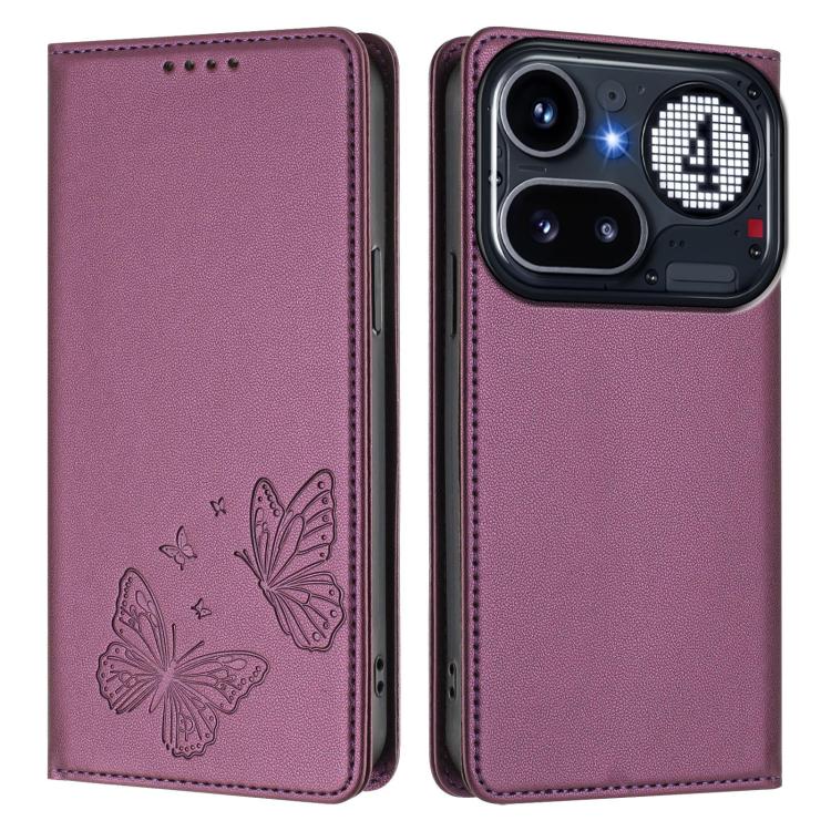 For Nothing Phone 4a Pro Strong Magnetic Dual Butterfly RFID Vegan Leather Phone Case