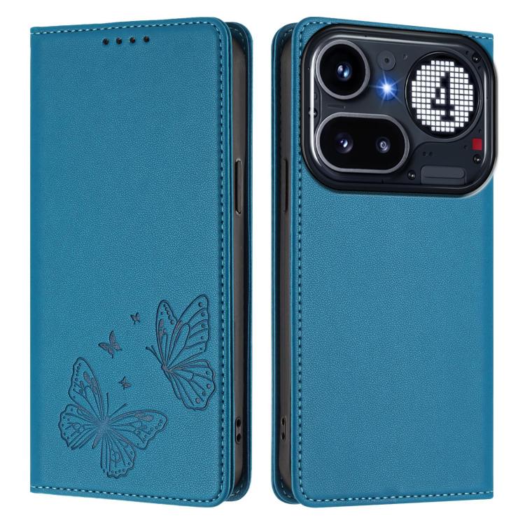 For Nothing Phone 4a Pro Strong Magnetic Dual Butterfly RFID Vegan Leather Phone Case