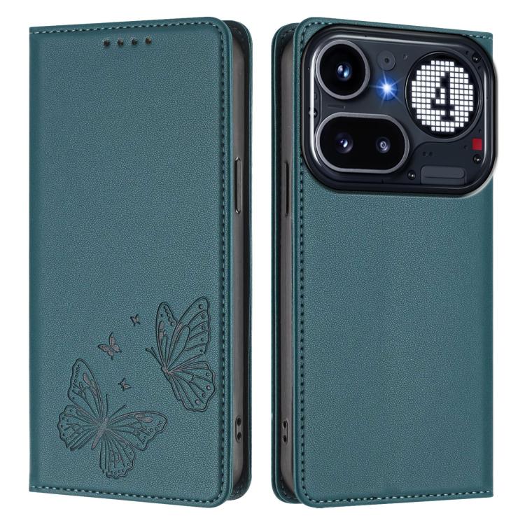 For Nothing Phone 4a Pro Strong Magnetic Dual Butterfly RFID Vegan Leather Phone Case