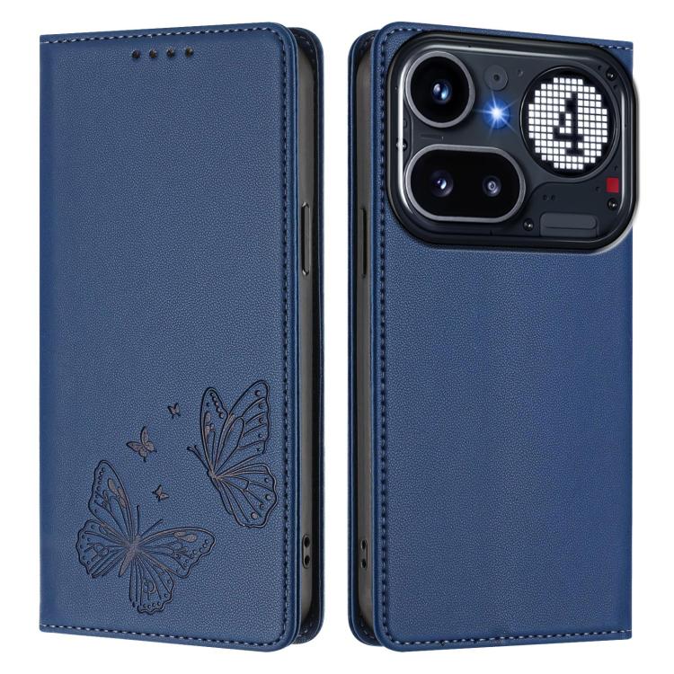 For Nothing Phone 4a Pro Strong Magnetic Dual Butterfly RFID Vegan Leather Phone Case