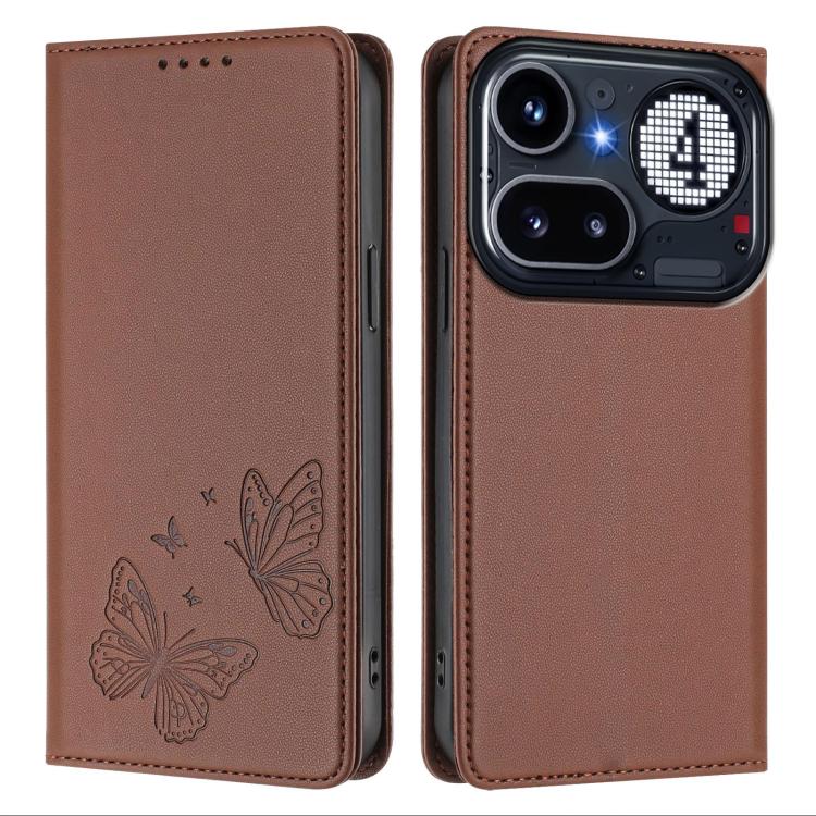 For Nothing Phone 4a Pro Strong Magnetic Dual Butterfly RFID Vegan Leather Phone Case