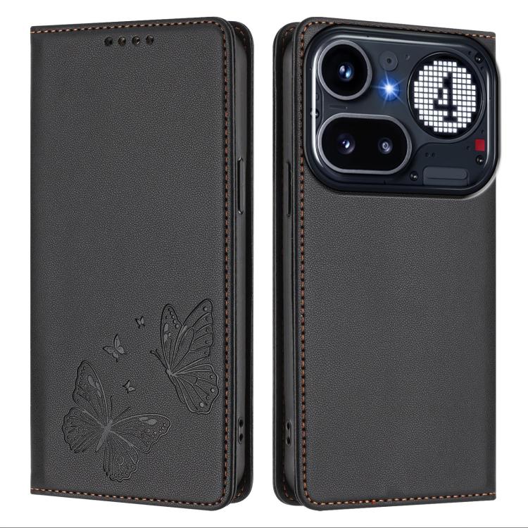 For Nothing Phone 4a Pro Strong Magnetic Dual Butterfly RFID Vegan Leather Phone Case