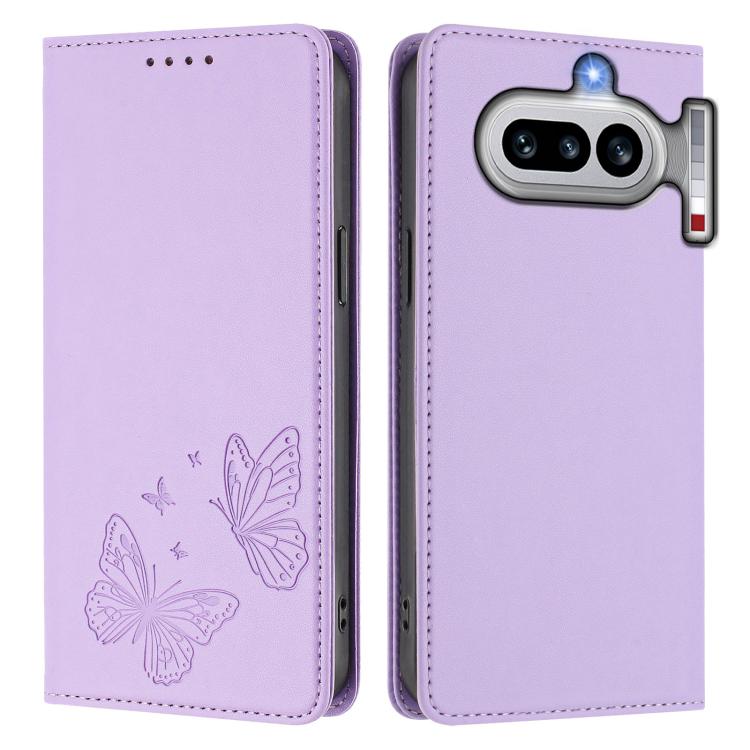 For Nothing Phone 4a Strong Magnetic Dual Butterfly RFID Vegan Leather Phone Case