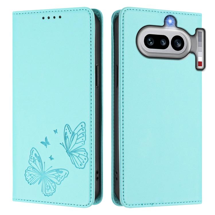 For Nothing Phone 4a Strong Magnetic Dual Butterfly RFID Vegan Leather Phone Case