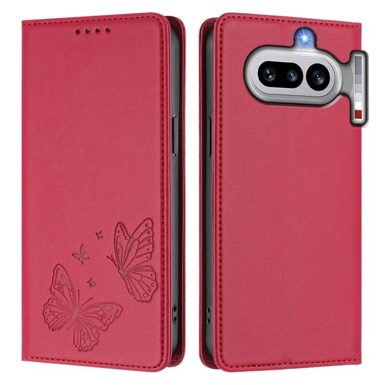 For Nothing Phone 4a Strong Magnetic Dual Butterfly RFID Vegan Leather Phone Case