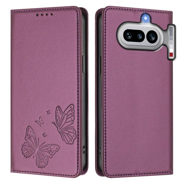 For Nothing Phone 4a Strong Magnetic Dual Butterfly RFID Vegan Leather Phone Case