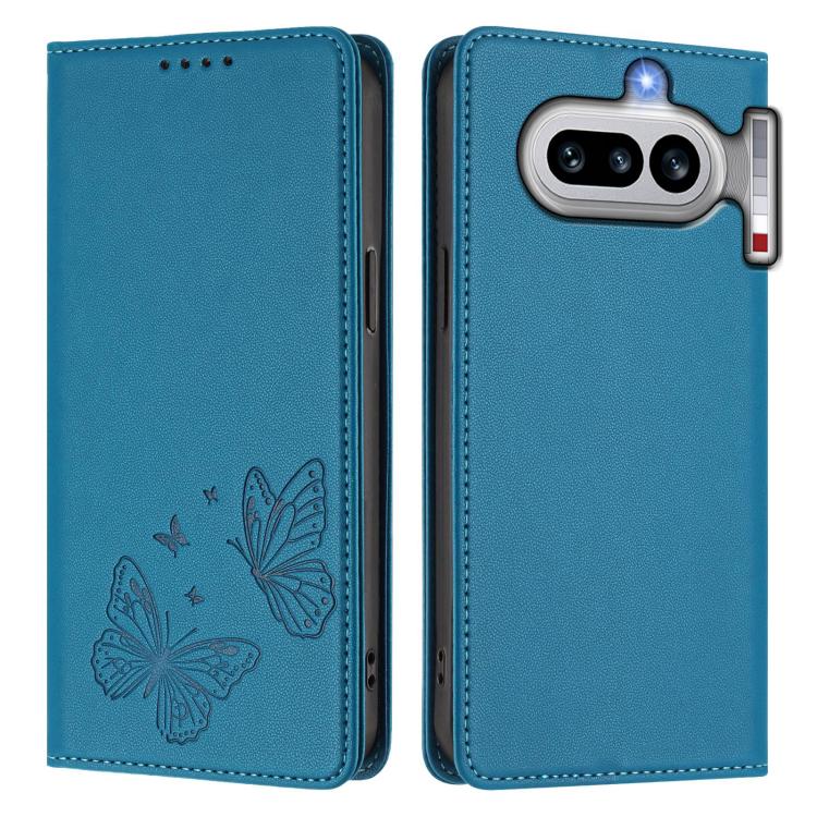 For Nothing Phone 4a Strong Magnetic Dual Butterfly RFID Vegan Leather Phone Case