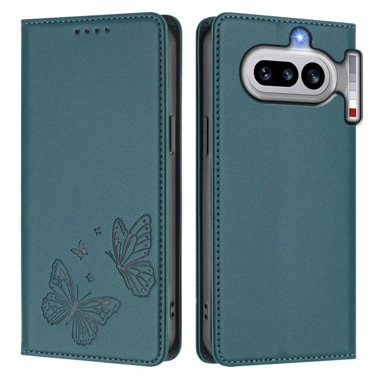 For Nothing Phone 4a Strong Magnetic Dual Butterfly RFID Vegan Leather Phone Case
