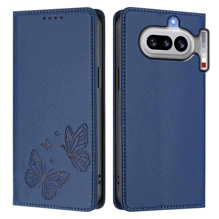 For Nothing Phone 4a Strong Magnetic Dual Butterfly RFID Vegan Leather Phone Case