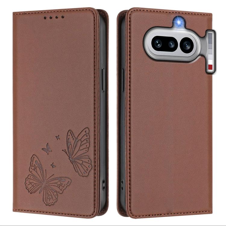 For Nothing Phone 4a Strong Magnetic Dual Butterfly RFID Vegan Leather Phone Case