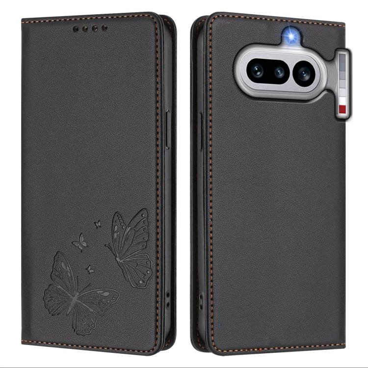 For Nothing Phone 4a Strong Magnetic Dual Butterfly RFID Vegan Leather Phone Case