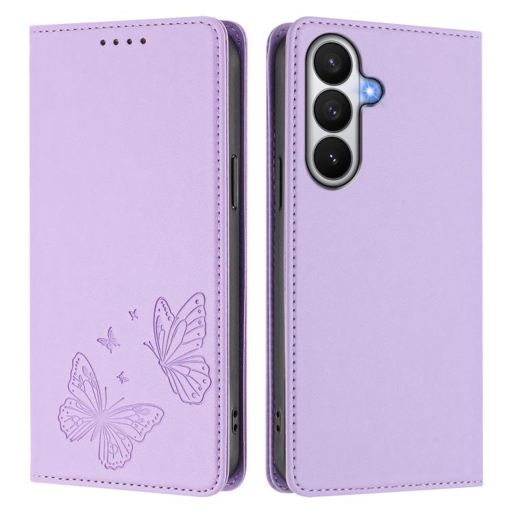 For Galaxy S26 5G Strong Magnetic Dual Butterfly RFID Vegan Leather Phone Case