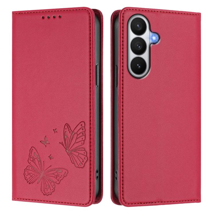 For Galaxy S26 5G Strong Magnetic Dual Butterfly RFID Vegan Leather Phone Case