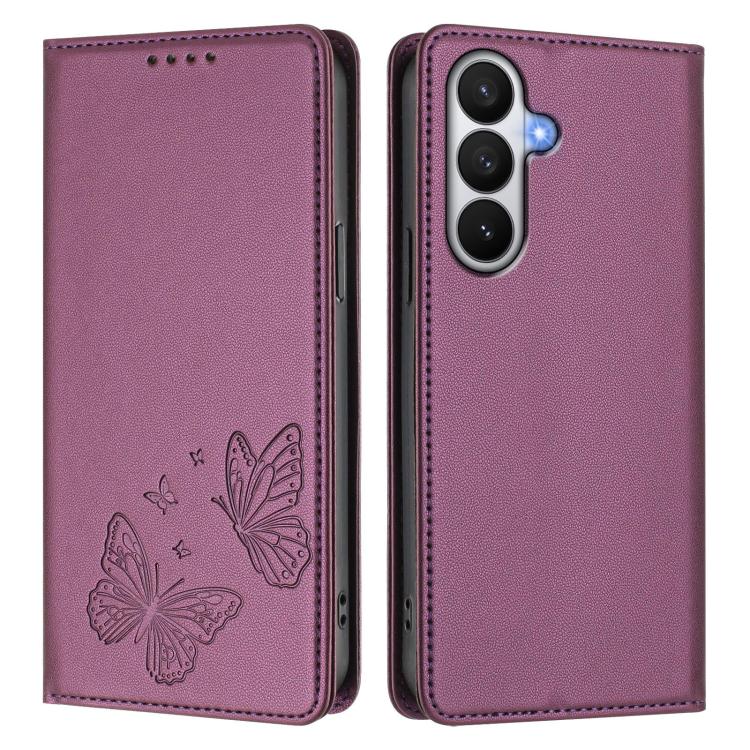 For Galaxy S26 5G Strong Magnetic Dual Butterfly RFID Vegan Leather Phone Case