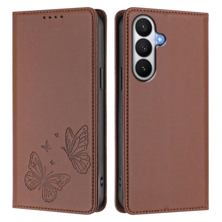 For Galaxy S26 5G Strong Magnetic Dual Butterfly RFID Vegan Leather Phone Case