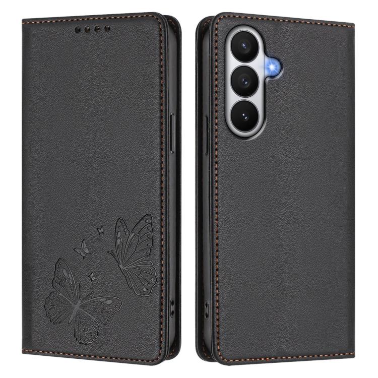 For Galaxy S26 5G Strong Magnetic Dual Butterfly RFID Vegan Leather Phone Case