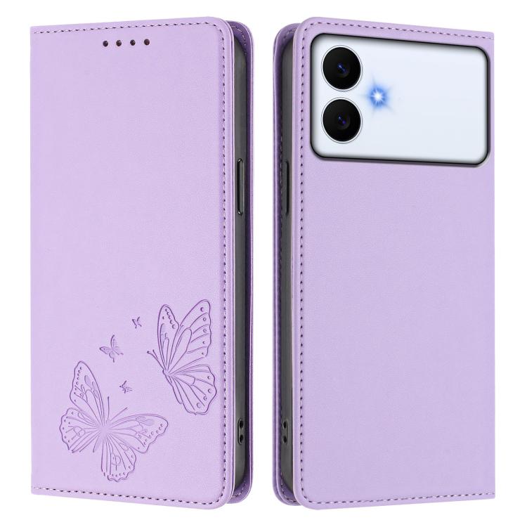 For Galaxy S26 Edge 5G Strong Magnetic Dual Butterfly RFID Vegan Leather Phone Case