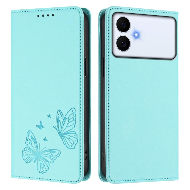 For Galaxy S26 Edge 5G Strong Magnetic Dual Butterfly RFID Vegan Leather Phone Case