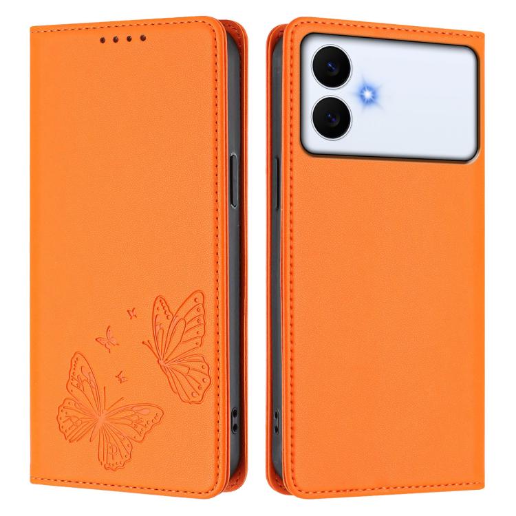 For Galaxy S26 Edge 5G Strong Magnetic Dual Butterfly RFID Vegan Leather Phone Case