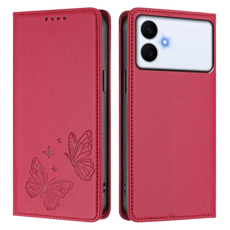 For Galaxy S26 Edge 5G Strong Magnetic Dual Butterfly RFID Vegan Leather Phone Case
