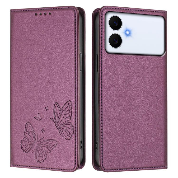 For Galaxy S26 Edge 5G Strong Magnetic Dual Butterfly RFID Vegan Leather Phone Case