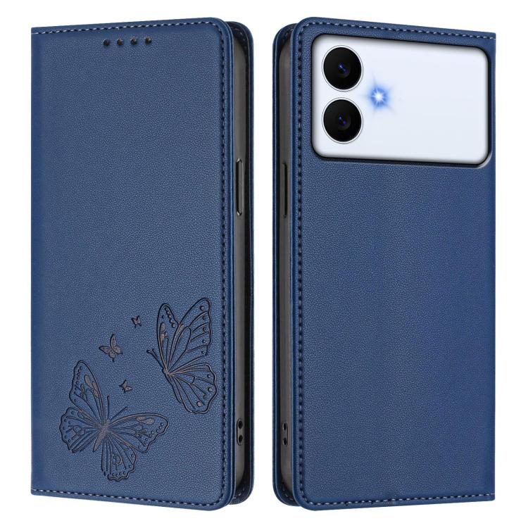 For Galaxy S26 Edge 5G Strong Magnetic Dual Butterfly RFID Vegan Leather Phone Case