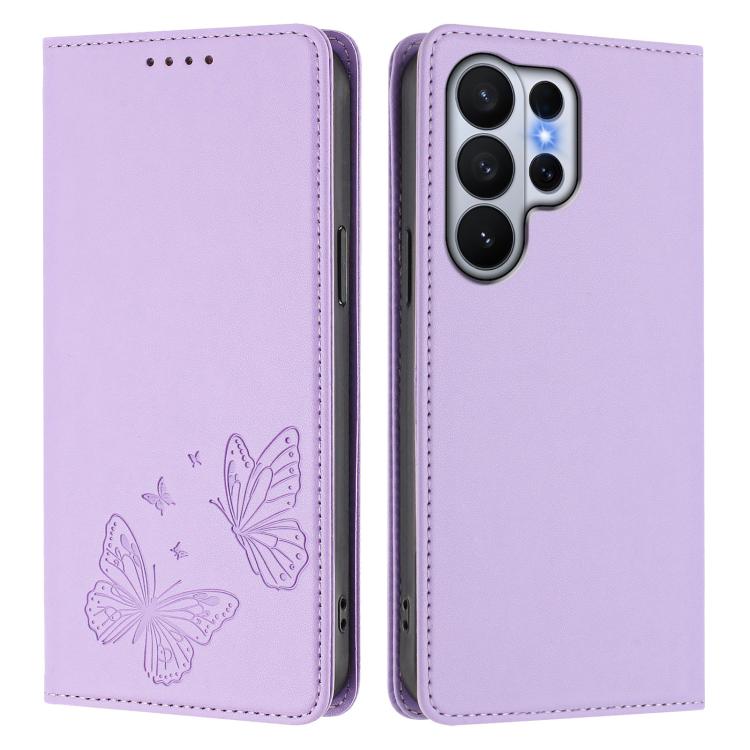 For Galaxy S26 Ultra 5G Strong Magnetic Dual Butterfly RFID Vegan Leather Phone Case