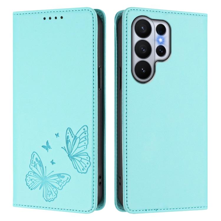 For Galaxy S26 Ultra 5G Strong Magnetic Dual Butterfly RFID Vegan Leather Phone Case