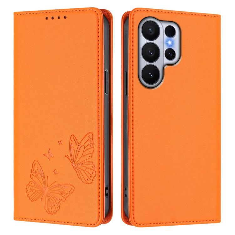 For Galaxy S26 Ultra 5G Strong Magnetic Dual Butterfly RFID Vegan Leather Phone Case