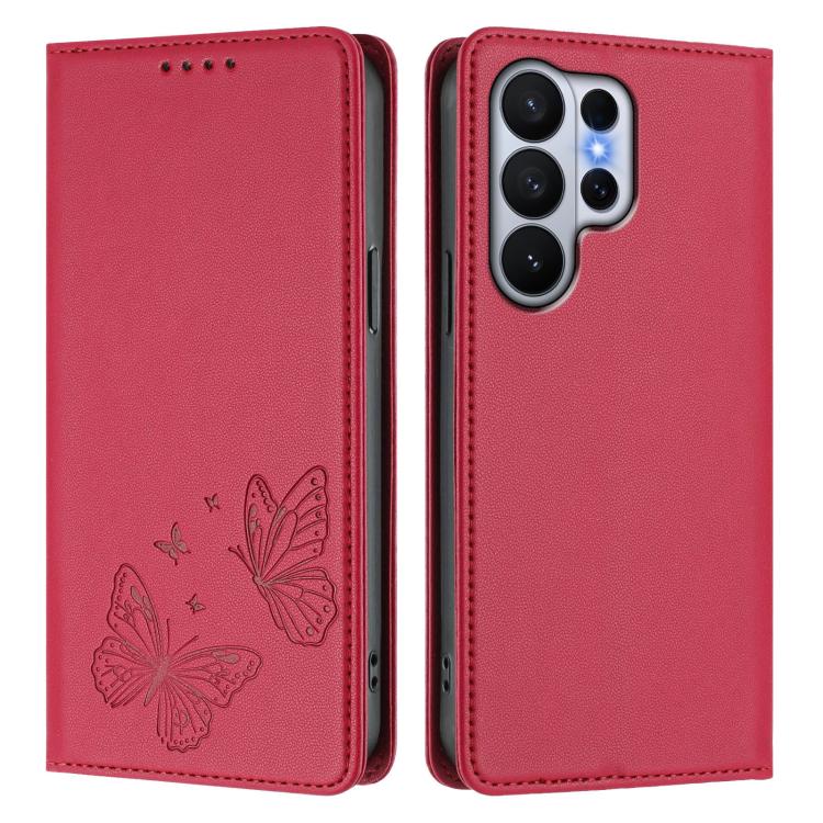 For Galaxy S26 Ultra 5G Strong Magnetic Dual Butterfly RFID Vegan Leather Phone Case