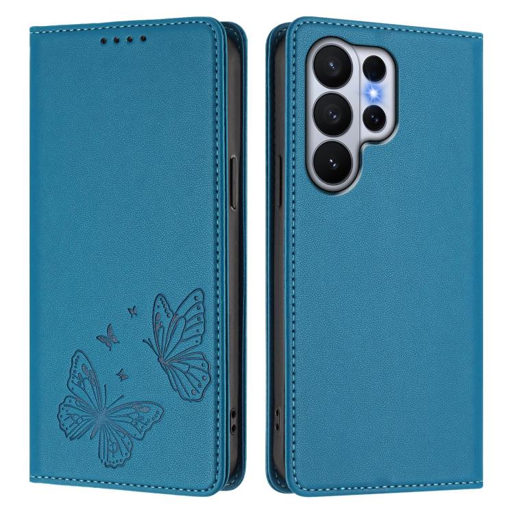 For Galaxy S26 Ultra 5G Strong Magnetic Dual Butterfly RFID Vegan Leather Phone Case