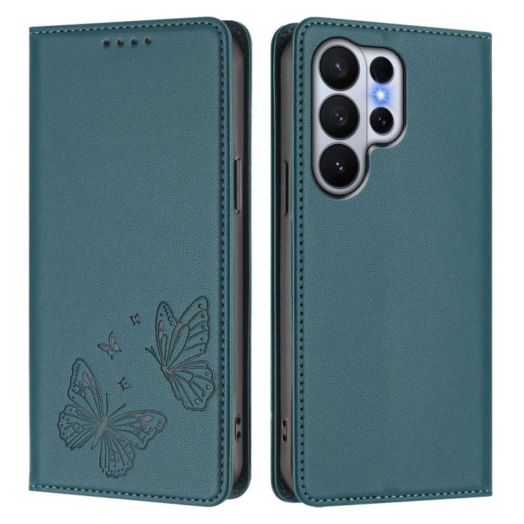 For Galaxy S26 Ultra 5G Strong Magnetic Dual Butterfly RFID Vegan Leather Phone Case